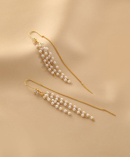 Fashion Gold Sterling Silver Alloy Pearl Tassel Drop Earrings QZ011 JEW-EAR241023