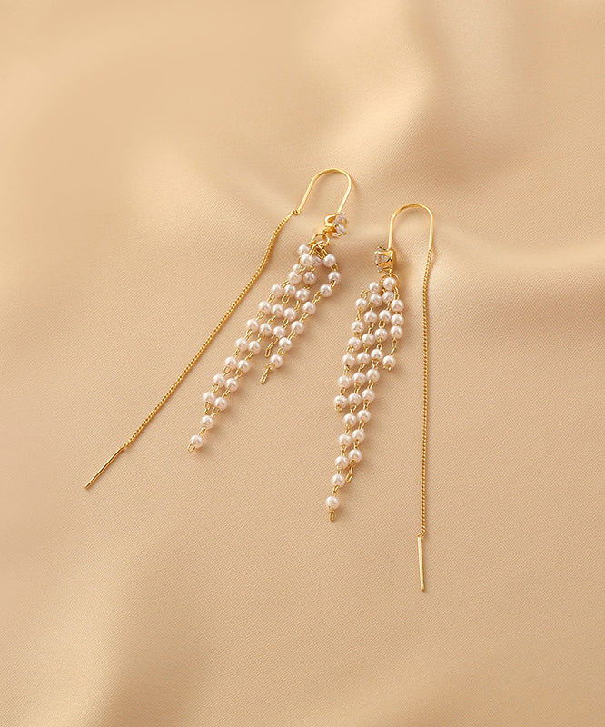 Fashion Gold Sterling Silver Alloy Pearl Tassel Drop Earrings QZ011 JEW-EAR241023