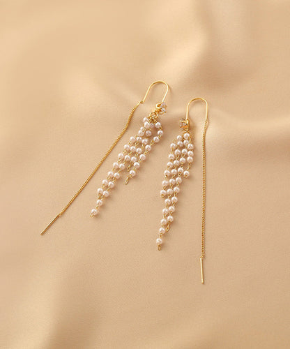 Fashion Gold Sterling Silver Alloy Pearl Tassel Drop Earrings QZ011 JEW-EAR241023