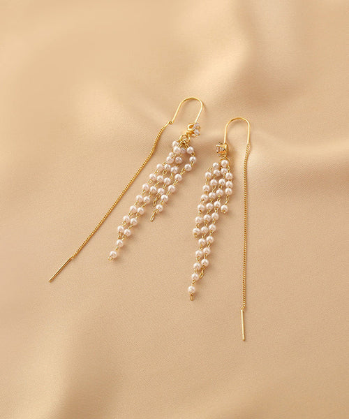 Fashion Gold Sterling Silver Alloy Pearl Tassel Drop Earrings QZ011 JEW-EAR241023