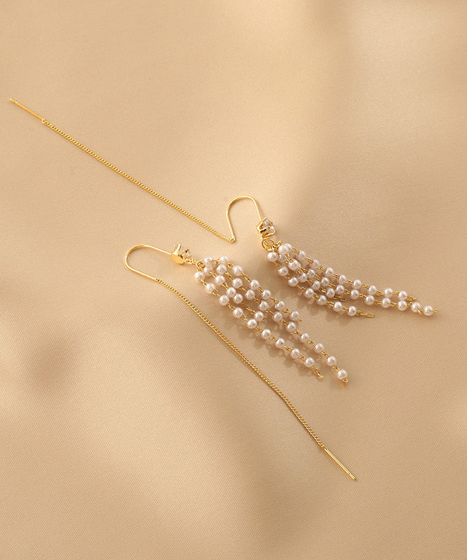 Fashion Gold Sterling Silver Alloy Pearl Tassel Drop Earrings QZ011 JEW-EAR241023