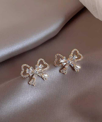 Fashion Gold Sterling Silver Alloy Zircon Bow Stud Earrings KX1001 Ada Fashion