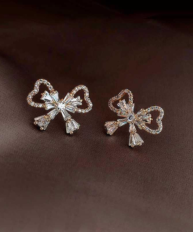 Fashion Gold Sterling Silver Alloy Zircon Bow Stud Earrings KX1001 Ada Fashion