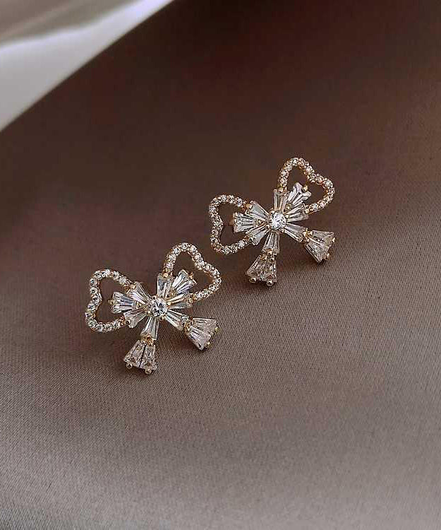 Fashion Gold Sterling Silver Alloy Zircon Bow Stud Earrings KX1001 Ada Fashion