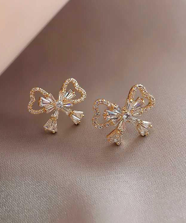 Fashion Gold Sterling Silver Alloy Zircon Bow Stud Earrings KX1001 Ada Fashion