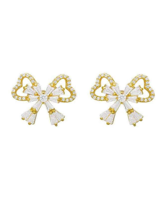 Fashion Gold Sterling Silver Alloy Zircon Bow Stud Earrings KX1001 Ada Fashion