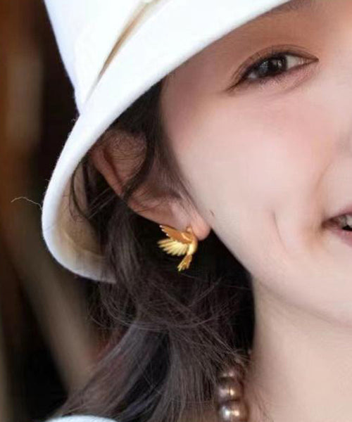 Stud Fashion Bird Flying Gold Earrings Overgild Sterling Silver FashionChic