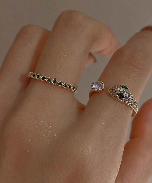 Fashion Gem Silver Stone Rings Sterling Zircon Overgild Gold Open FashionChic