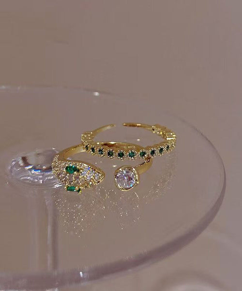 Fashion Gem Silver Stone Rings Sterling Zircon Overgild Gold Open FashionChic