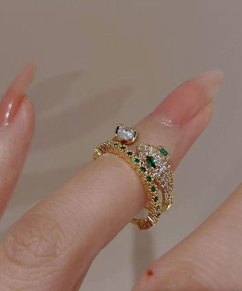 Fashion Gem Silver Stone Rings Sterling Zircon Overgild Gold Open FashionChic