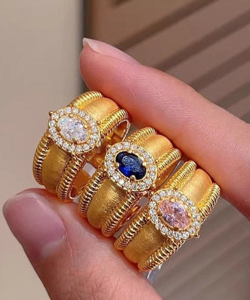 Open Sterling Gold Overgild Silver Fashion Zircon Rings FashionChic