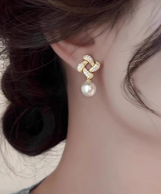 Square Silver Sterling Overgild Zircon Pearl Drop Fashion Gold FashionChic