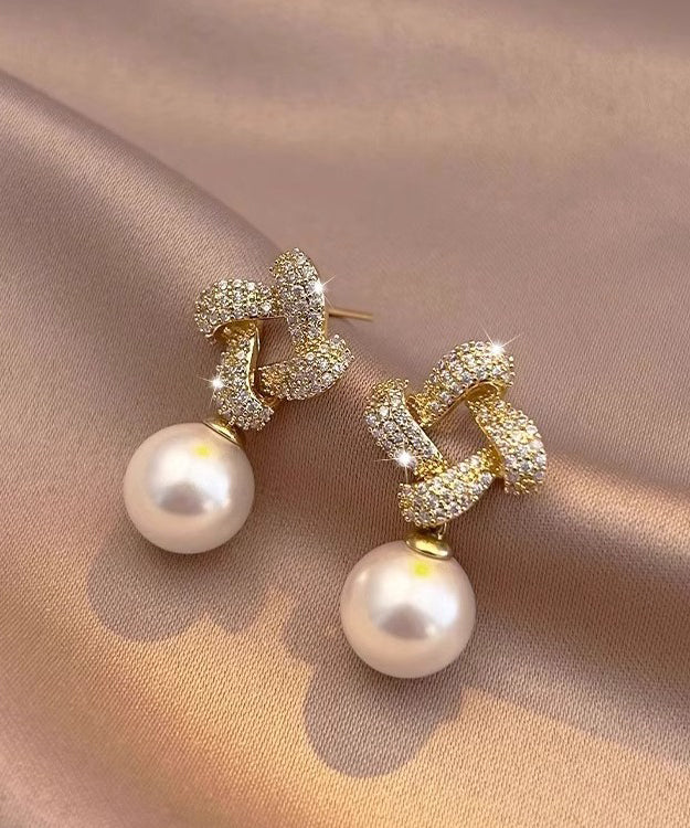 Square Silver Sterling Overgild Zircon Pearl Drop Fashion Gold FashionChic