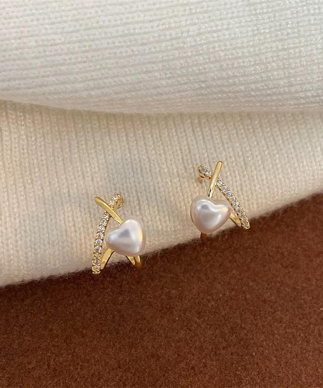 Fashion Gold Sterling Silver Overgild Zircon Pearl Stud Earrings YD015 ABC