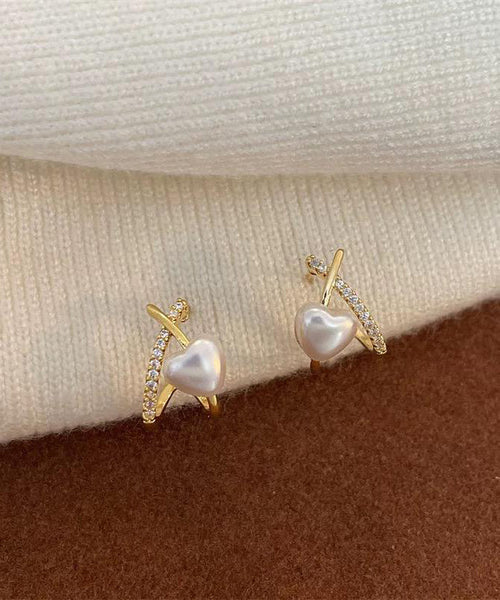 Fashion Gold Sterling Silver Overgild Zircon Pearl Stud Earrings YD015 ABC