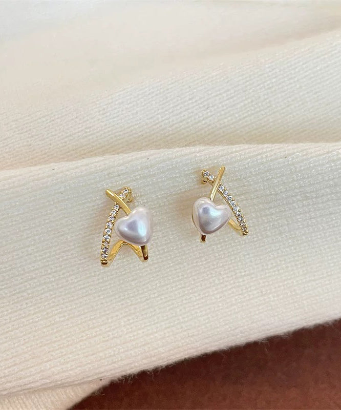 Fashion Gold Sterling Silver Overgild Zircon Pearl Stud Earrings YD015 ABC