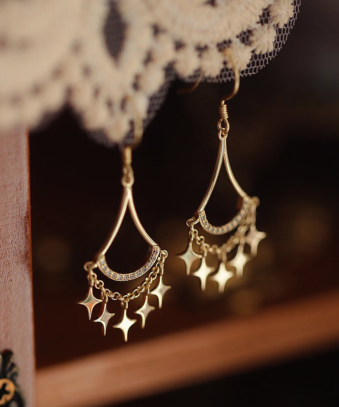 Fashion Gold Sterling Silver Overgild Zircon Star Tassel Drop Earrings QQ030 JEW-EAR240811