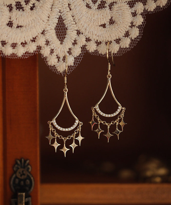 Fashion Gold Sterling Silver Overgild Zircon Star Tassel Drop Earrings QQ030 JEW-EAR240811