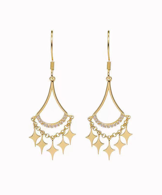 Fashion Gold Sterling Silver Overgild Zircon Star Tassel Drop Earrings QQ030 JEW-EAR240811