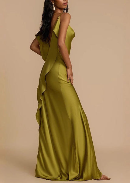 Fashion Silk Backless Green Side Cami Summer Dress Open FashionChic