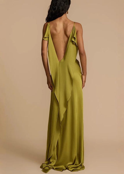 Fashion Silk Backless Green Side Cami Summer Dress Open FashionChic