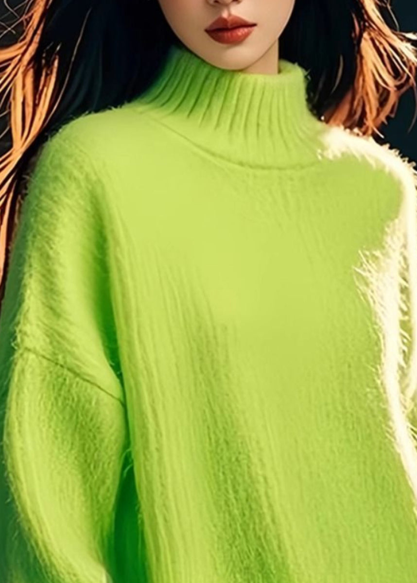 Fashion Green Hign Neck Patchwork Knit Sweater Tops Spring YY024 ABC