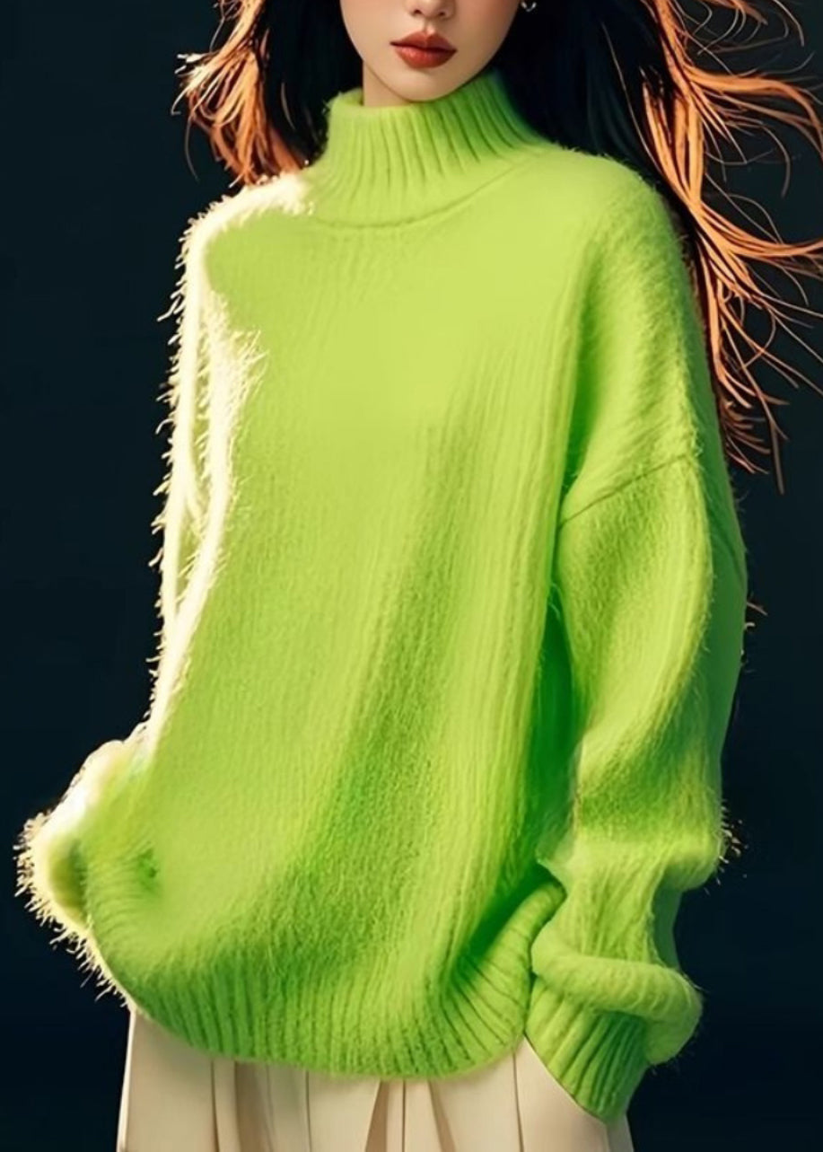 Fashion Green Hign Neck Patchwork Knit Sweater Tops Spring YY024 ABC