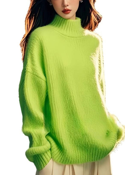 Fashion Green Hign Neck Patchwork Knit Sweater Tops Spring YY024 ABC