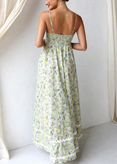 Fashion Green Print Patchwork Cotton Spaghetti Strap Dress Summer BB045 Hawaii-SDL240622