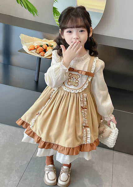Fashion Green Stand Collar Print Girls Long Dresses Puff Sleeve YE028 ABC