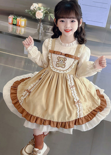 Fashion Green Stand Collar Print Girls Long Dresses Puff Sleeve YE028 ABC