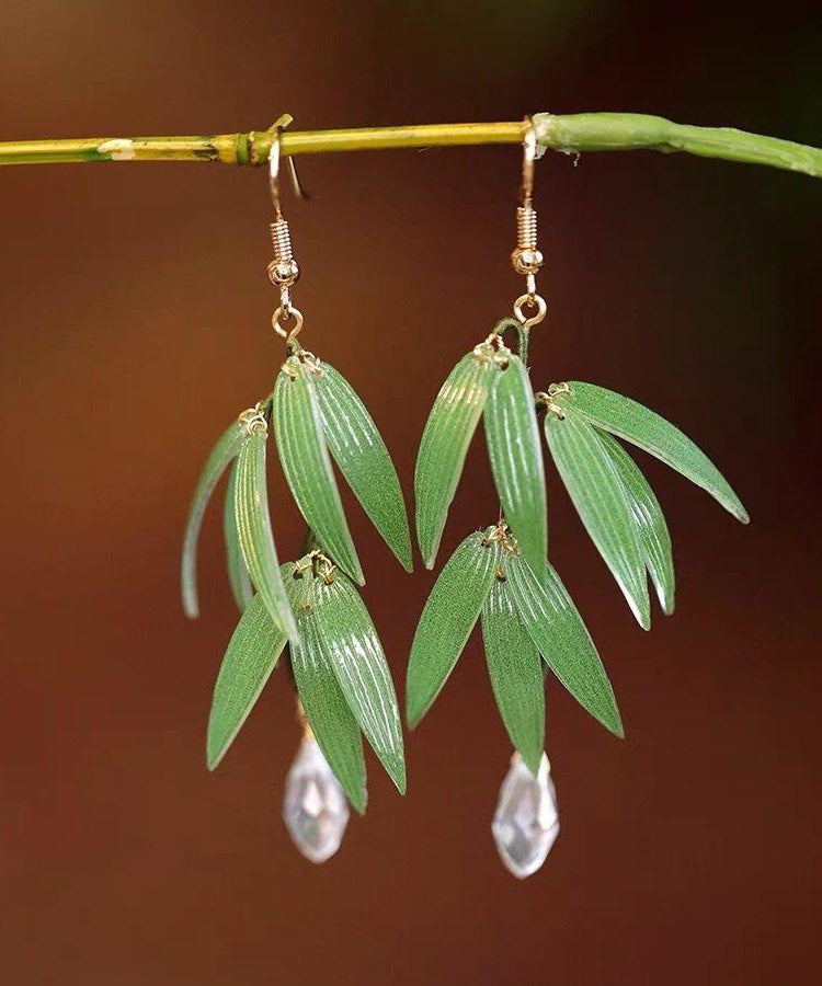 Fashion Green Sterling Silver Overgild Pearl Bamboo Leaf Drop Earrings ZZ085 JEW-EAR240613