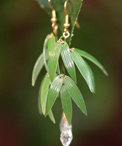 Fashion Green Sterling Silver Overgild Pearl Bamboo Leaf Drop Earrings ZZ085 JEW-EAR240613