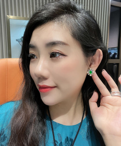 Fashion Green Sterling Silver Overgild Zircon Jade Pearl Stud Earrings AC1081 Genistyle Shop