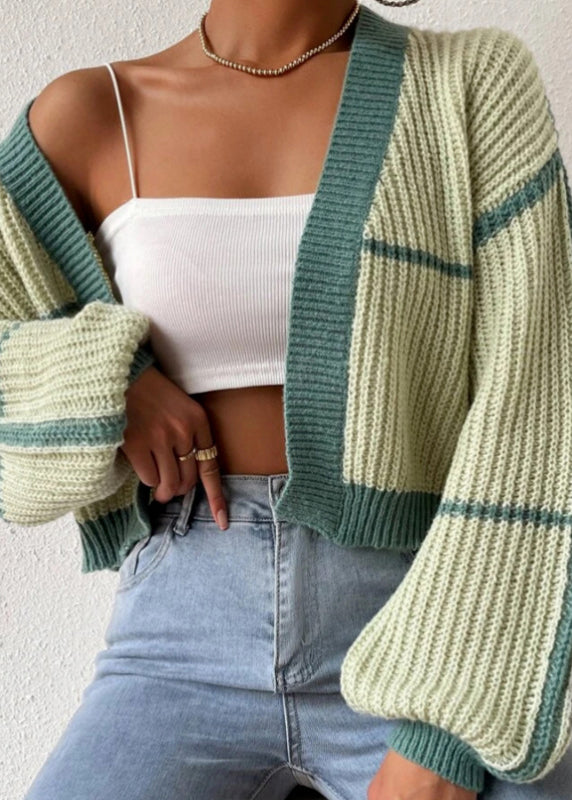 Fashion Green Striped Knit Short Cardigan Fall QY013 BB-ZS-WM-NCT241002