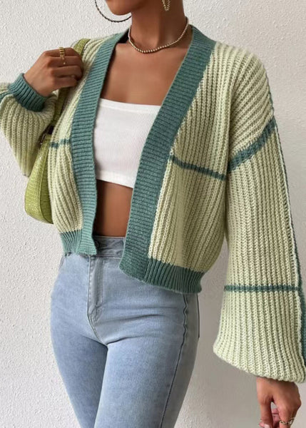 Fashion Green Striped Knit Short Cardigan Fall QY013 BB-ZS-WM-NCT241002