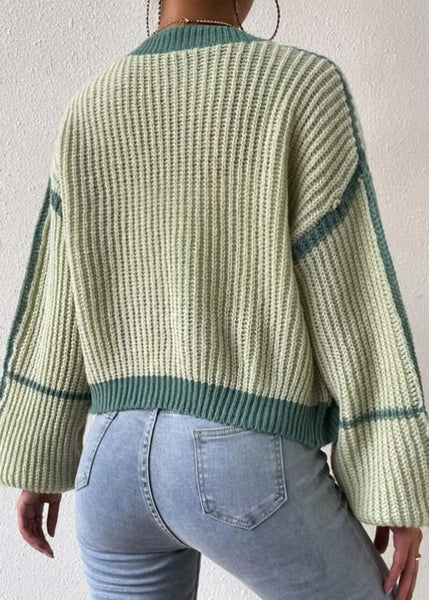Fashion Green Striped Knit Short Cardigan Fall QY013 BB-ZS-WM-NCT241002