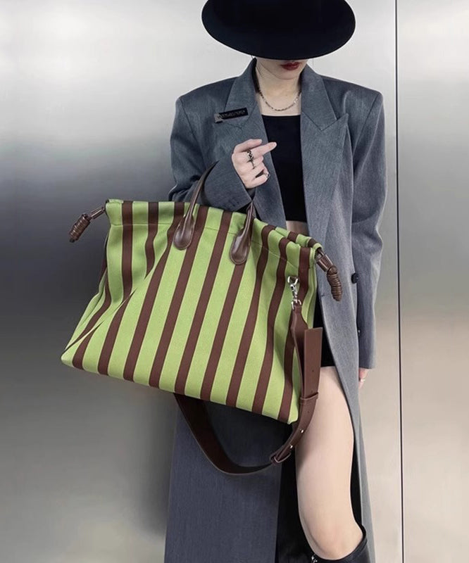 Green Faux Leather Fashion Bags Shoulder Capacity Striped Large FashionChic