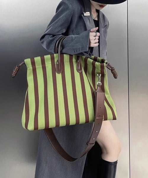 Green Faux Leather Fashion Bags Shoulder Capacity Striped Large FashionChic