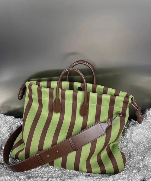 Green Faux Leather Fashion Bags Shoulder Capacity Striped Large FashionChic