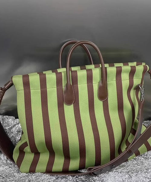 Green Faux Leather Fashion Bags Shoulder Capacity Striped Large FashionChic