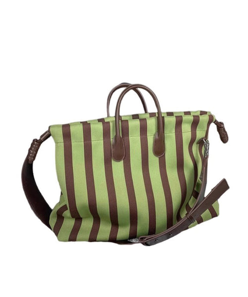 Green Faux Leather Fashion Bags Shoulder Capacity Striped Large FashionChic