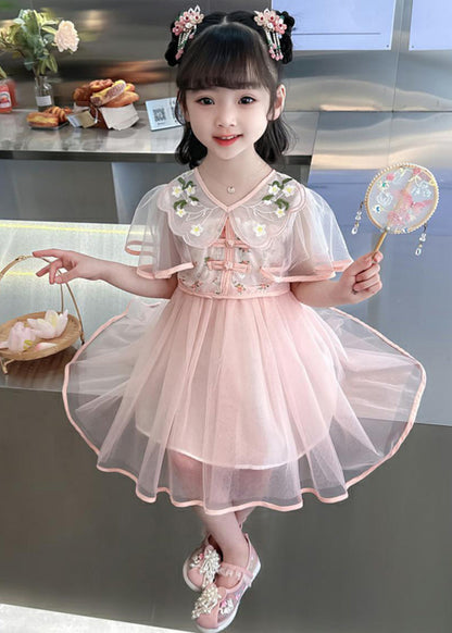 Fashion Green V Neck Embroideried Patchwork Tulle Girls Long Dresses Summer MN031 MM-RCTZ-SDGL240701