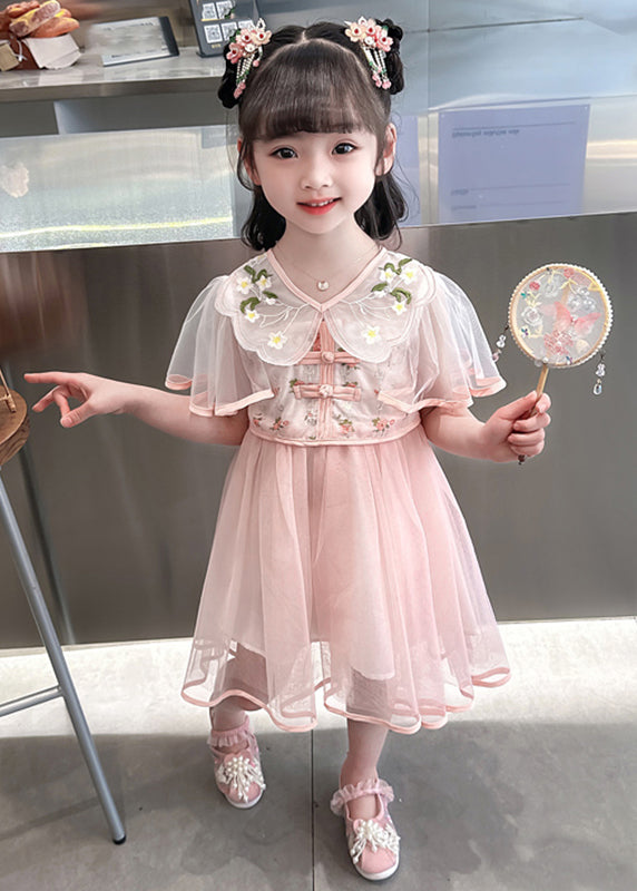 Fashion Green V Neck Embroideried Patchwork Tulle Girls Long Dresses Summer MN031 MM-RCTZ-SDGL240701