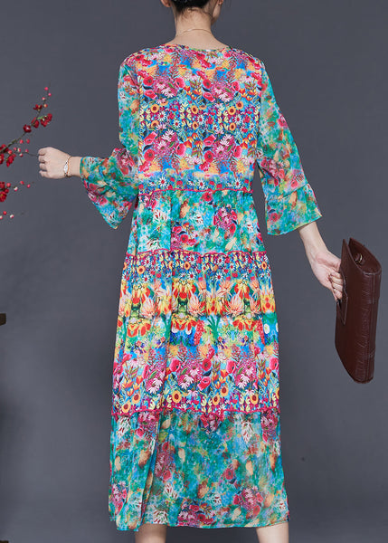 Fashion Green V Neck Print Silk Holiday Dress Summer SD1074 Ada Fashion