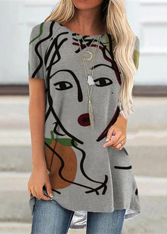 Fashion Grey Comfortable Print Short Sleeve Top GH1042 Ada Fashion