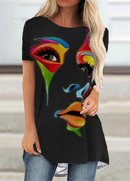 Fashion Grey Comfortable Print Short Sleeve Top GH1042 Ada Fashion