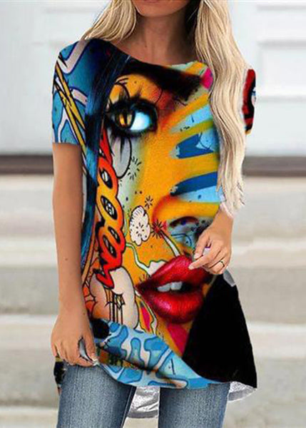 Fashion Grey Comfortable Print Short Sleeve Top GH1042 Ada Fashion