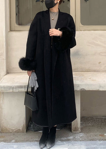 Fashion Grey Fox Fur Patchwork Woolen Duster Coat Winter RS043 ABC