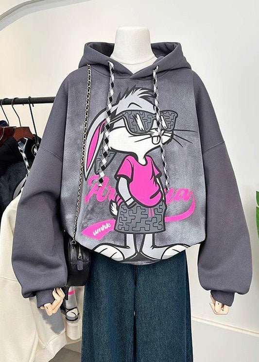 Fashion Grey Hooded Cartoon Print Cotton Sweatshirts Spring YF010 ABC